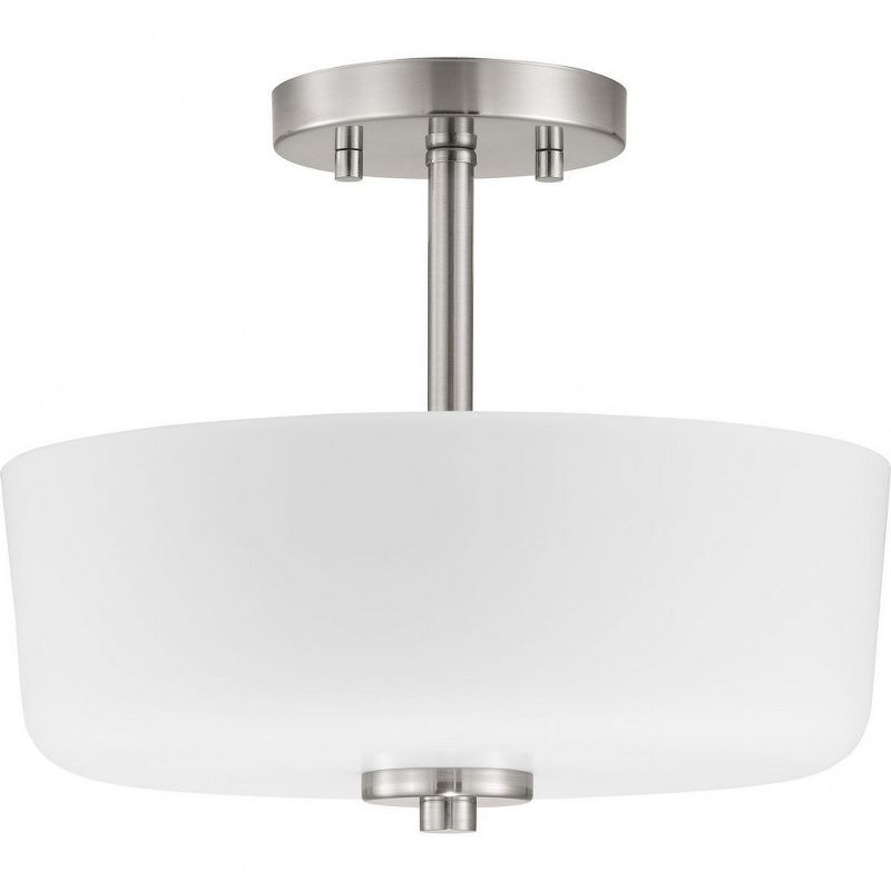 Progress Lighting Tobin Collection 2-Light Semi-Flush Convertible Ceiling Light, Brushed Nickel, Etched White Glass Shade, 1 of 6