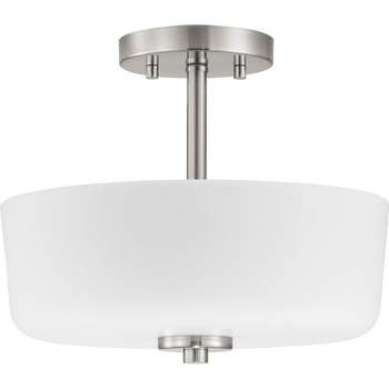 Progress Lighting Tobin Collection 2-Light Semi-Flush Convertible Ceiling Light, Brushed Nickel, Etched White Glass Shade