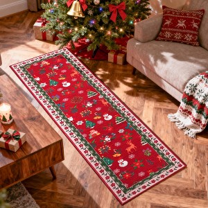 Washable Christmas Party Print Accent Rug w/ Non-Slip Backing,Stain-Resistant Low Pile Holiday Carpet - 1 of 4