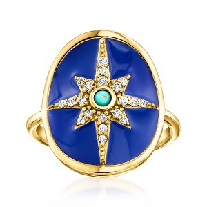 Ross-Simons Blue Enamel, Turquoise and .20 ct. t.w. White Zircon North Star Ring in 18kt Gold Over Sterling Size 7 - 1 of 4