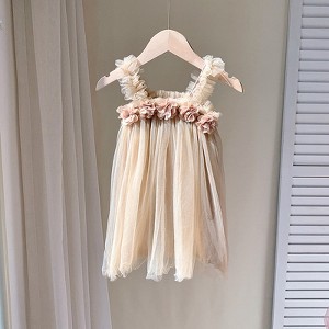 MyKids-USA Summer Baby Kids Girls Sleeveless 3D Flowers Mesh Strap Dress - 1 of 4
