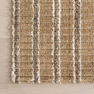 Handmade Natural and Ivory Striped Jute Rectangular Area Rug