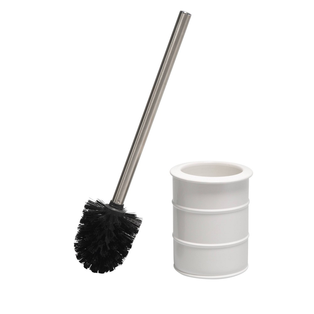 Modern Ridged Metal Toilet Brush White - Elle Décor: Stainless Steel & Polypropylene, 15.75" Tall Bathroom Accessory