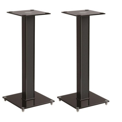 Monoprice Elements Speaker Stand - 23 Inch (Pair) With Cable Management, Strong Tempered Glass Base With Floor Spikes