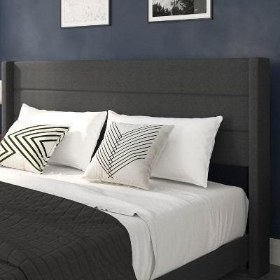 Charcoal Linen King Upholstered Platform Bed with Wingback Headboard
