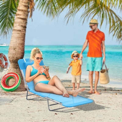 TiramisuBest Folding Chaise Lounge Pool Chairs with Pillow, Reclining Back, Steel Frame & Mesh for Beach, Yard, Patio – Blue