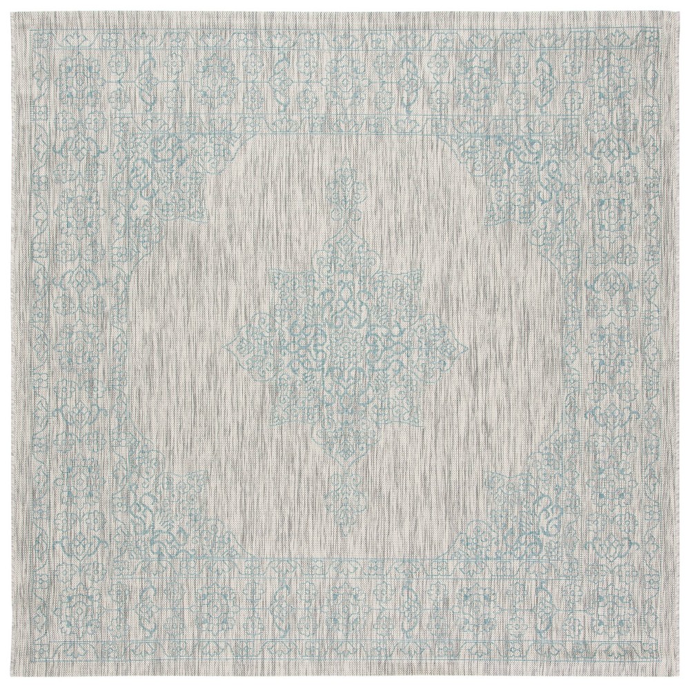 6'7inX6'7in Cleora Outdoor Rug Gray/Aqua - Safavieh