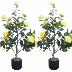 Camellia Artificial Plants with Planter, Realistic Faux Floral Plant  in Pot with 28 Flowers Floor Plants For Home Office Living Room Decoration - 1 of 4
