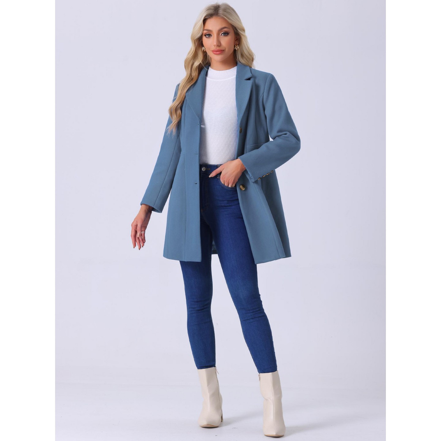 Женская куртка INSPIRE CHIC Single Breasted Notched Lapel Long Winter Trench Coats Large Blue Gray, цвет: Синий — фото 2