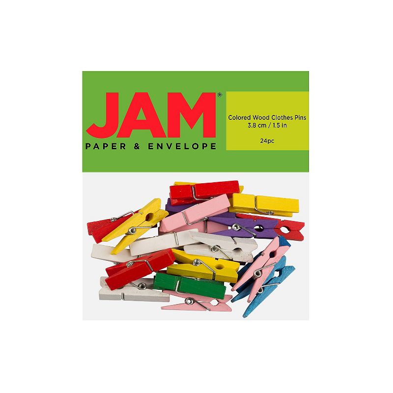 JAM Paper Wood Clip Clothespins Large 1 1/2 Inch Assorted Colors 230734409, 1 of 5