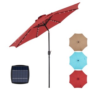ELJGET 10FT Solar Patio Umbrella with 32 LED Lights, Tilt Adjustment, UV-Resistant Polyester Fabric, Outdoor Lighted Market Umbrella Red - 1 of 4