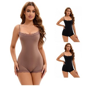 INSPIRE CHIC 3 Pcs Women's Lace Trim Cami Adjustable Straps Tummy Control Butt Lifter Body Shapers - 1 of 4