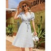 Coolmee Women's Dress Floral Wrap V Neck Pleated Dress Short Lantern Sleeve Flowy A Line Midi Dress with Belted - 3 of 4