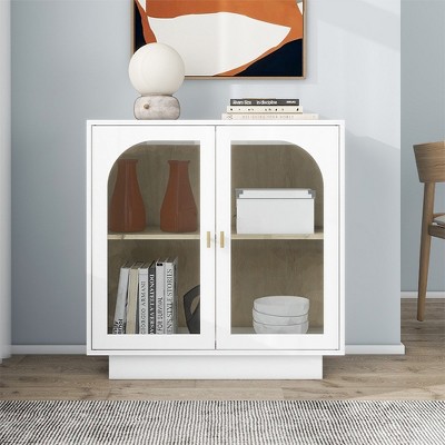 Glass Display Cabinet, Black Floor Cabinet With Glass Door, Kitchen Storage Cabinet With Adjustable Shelves,abstract,white,31.1in,2.59ft