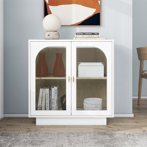 Glass Display Cabinet, Black Floor Cabinet With Glass Door, Kitchen Storage Cabinet With Adjustable Shelves,abstract,white,31.1in,2.59ft - 1 of 4