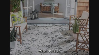 Ivory and Charcoal Floral Synthetic Indoor/Outdoor Rug