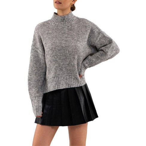 August Sky Women's Mock Neck Relaxed Heather Pullover Sweater (light Grey L)  : Target