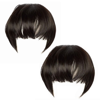 Glamlily 2 Pack Clip In Bangs Hair Extensions Fake Faux Fringe Bangs, Dark Brown, 7 Inches