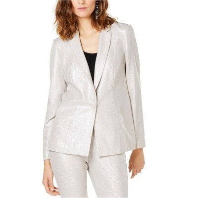 I.N.C International Concepts Womens Foiled Crepe Blazer Jacket, Metallic, Large