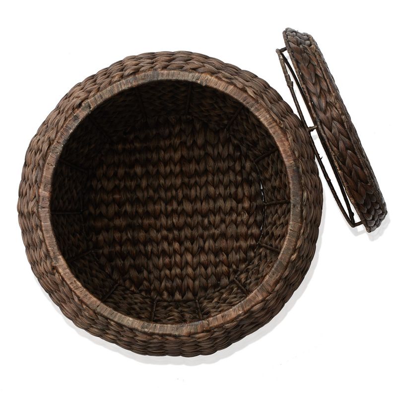 Casafield Round Storage Basket with Lid - Handwoven Water Hyacinth Hamper for Laundry, Blankets, Plants, 4 of 8