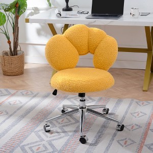 TopComfy Task and Office Chairs Teddy Fabric Ergonomic 360 Swivel Height Adjustable For Home Office Study Game Bedroom, Yellow, 23.62"*20.67"*15.75" - 1 of 4