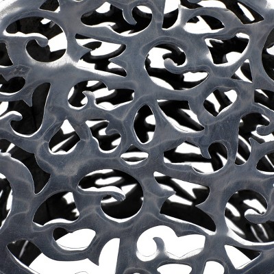 Polished Silver Round Metal Accent Table with Precision Cut Design