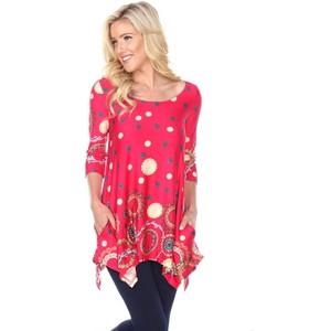 Women's 3/4 Sleeve Printed Erie Tunic Top with Pockets - White Mark - 1 of 2