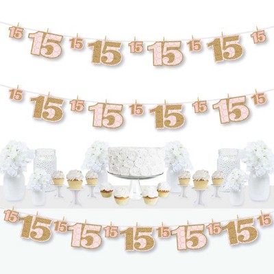Big Dot of Happiness Mis Quince Anos - Quinceanera Sweet 15 Birthday Party DIY Decorations - Clothespin Garland Banner - 44 Pieces