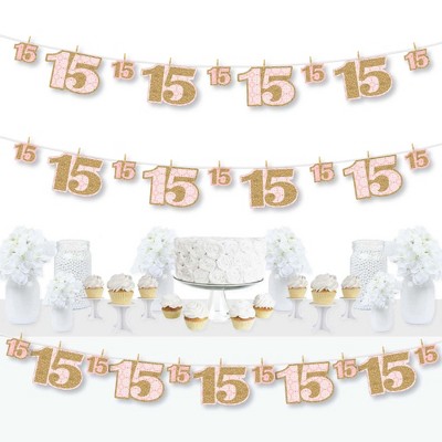 Big Dot of Happiness Mis Quince Anos - Quinceanera Sweet 15 Birthday Party DIY Decorations - Clothespin Garland Banner - 44 Pieces