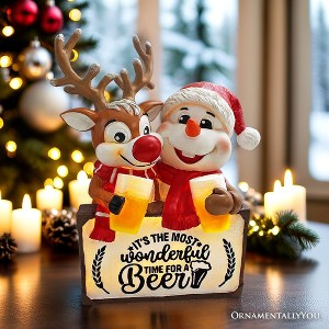 It's the Most Wonderful Time for a Beer Festive Figurine, 8" Snowman and Reindeer Christmas Party Statue| OrnamentallyYou - 1 of 4