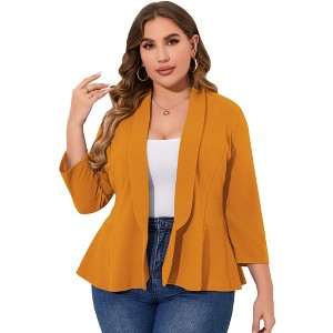 Women's Plus Size Blazer Notch Panel Work Business Casual Outfits Dressy Suit Jacket Peplum Blazers - 1 of 4