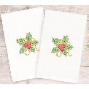 2pk Holly Bunch Holiday Hand Towel Set White - Linum Home Textiles - 1 of 3
