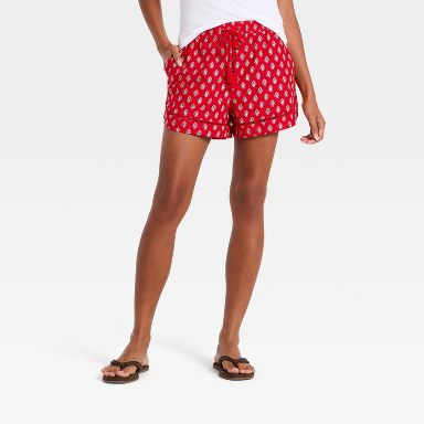 Women's Mid-Rise Printed Pull-On Shorts - Universal Thread™ Red