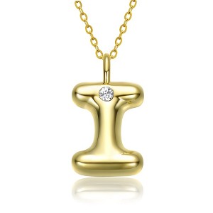 Kids' 14K gold plated necklace with white swarovski crystal initial pendant in bubble letter design - 1 of 3