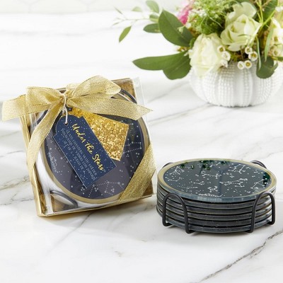 Under the Stars Navy and Gold Glass Coaster Set