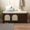 Entryway Shoe Storage Bench with Cushion, 2 Rattan Doors & 2 Drawers, Wooden Shoe Organizer with Seating for Hallway & Mudroom - HABITRIO - 2 of 4