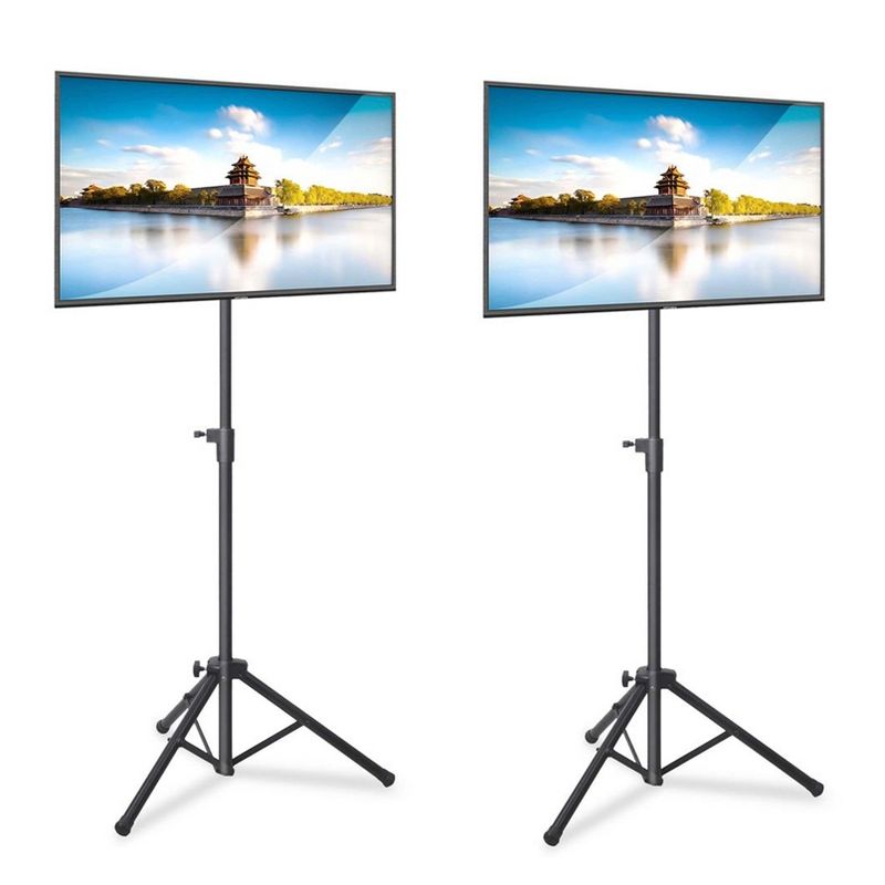 Pyle Foldable Portable Adjustable Height 360 Degree Tilt Steel Tripod Flatscreen TV Stand for Televisions Up to 32 Inches, Black (2 Pack), 1 of 6