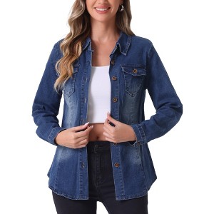 Allegra K Women's Trendy Long Sleeve Button Down Denim Shirt with Pocket - 1 of 4
