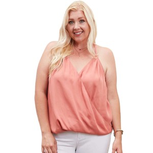 Slickblue Women's Plus Size Cami Top, Surplice Front and Shirred Back, Sleeveless Style in Terracotta, 1XL-3XL - 1 of 4