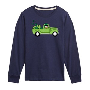 Boys' - Instant Message - St. Patrick's Day Leprechaun Truck Delivering Luck Long Sleeve Graphic T-Shirt - 1 of 4