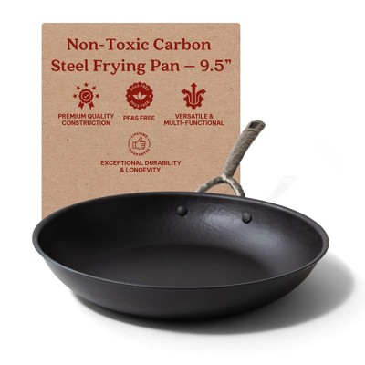 Alva 9.5" Black Carbon Steel Nonstick Frying Pan with Hammered Handle