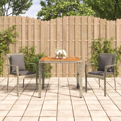 vidaXL 3 Piece Patio Dining Set with Cushions Gray Poly Rattan