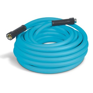 Aqua Joe 50 Foot Professional Grade Garden Hose with Dual Swivel Grenade Grips, Kink-Free and Abrasion Resistant Flexible Hybrid Polymer, Blue - 1 of 3