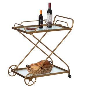 Vintiquewise Gold Metal Wine Bar Serving Cart with Rolling Wheels and Handles for Dining, Living room or Entryway - 1 of 4