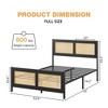 Full Size Rattan Bed Frame with Headboard, Black Boho Cane Platform Bed Frame with Strong Metal Slat - 2 of 4