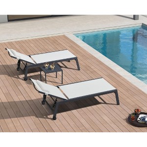 PURPLE LEAF Outdoor Lounge Chair Set Aluminum Patio Chaise Lounger with Side Table and Pillow for Outside Pool Beach Sunbathing Tanning Recliner - 1 of 4