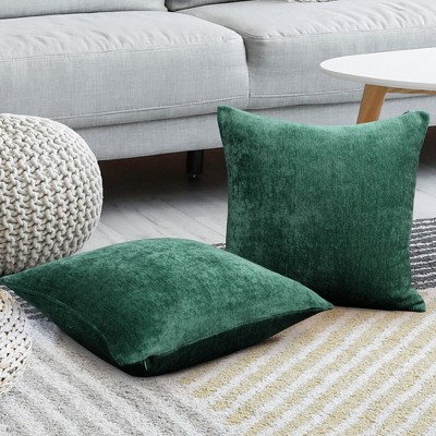 Emerald Green Chenille Water Repellent Throw Pillow Covers, 20x20 Inch, Set of 2