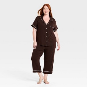 Women's Cloud Knit Short Sleeve Notch Collar Top and Cropped Pants