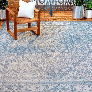 Dahlia 5'2" x 7'2" Outdoor Patio Country Rug Blue/Gray - Nicole Miller: Loomed Polypropylene, Medallion Design - 1 of 4