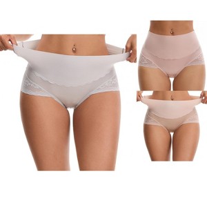 INSPIRE CHIC Women's Hi-Cut Satin High Waisted Lace Trimmed Tummy Control Underpants Briefs 3 Packs - 1 of 4